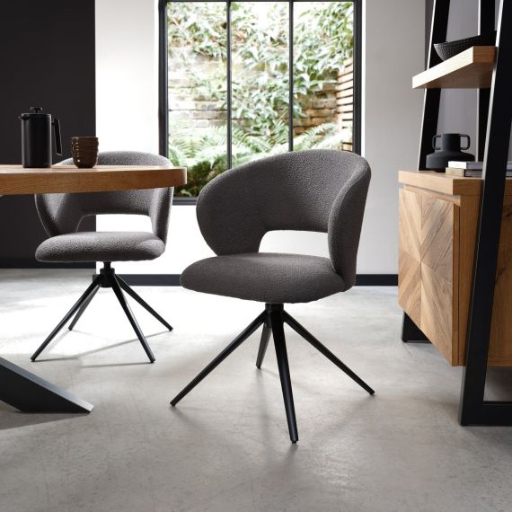 Stella 360° Self Returning Swivel Chair - Grey Boucle Fabric with Black Legs