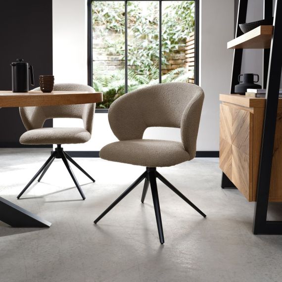 Stella 360° Self Returning Swivel Chair - Mocha Beige Boucle Fabric with Black Legs