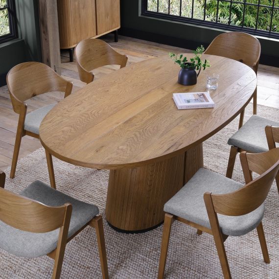 Vega Rustic Oak & Peppercorn Oval Dining Table - 6 Seater