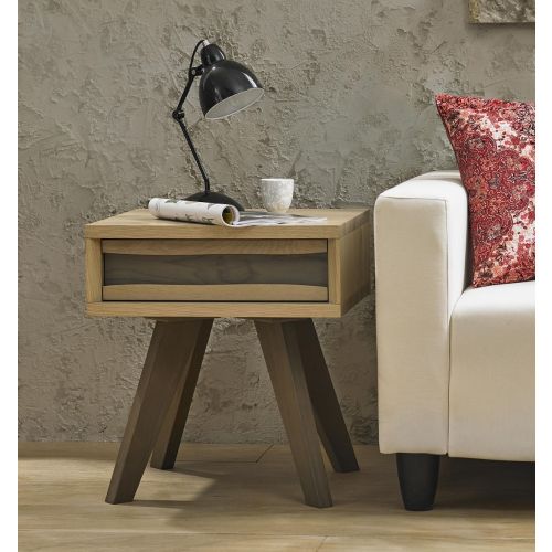 Cadell Aged & Weathered Oak Lamp Table with Drawer
