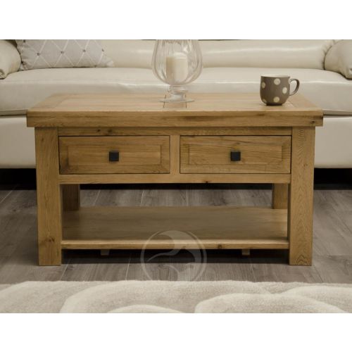Coniston Rustic Solid Oak Coffee Table With Drawers
