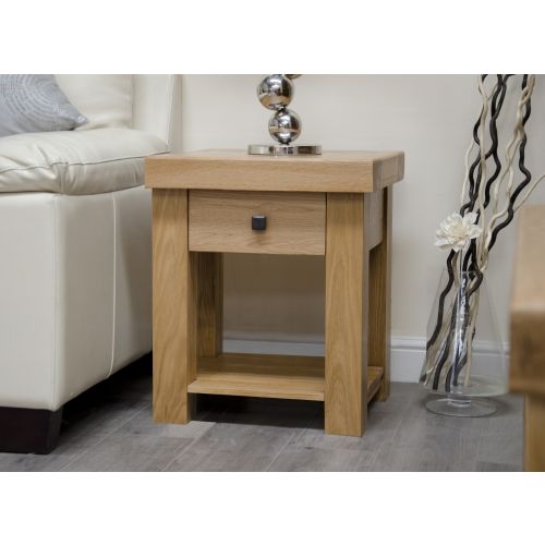 French Bordeaux Oak Lamp Table with Drawer - American White Oak Furniture
