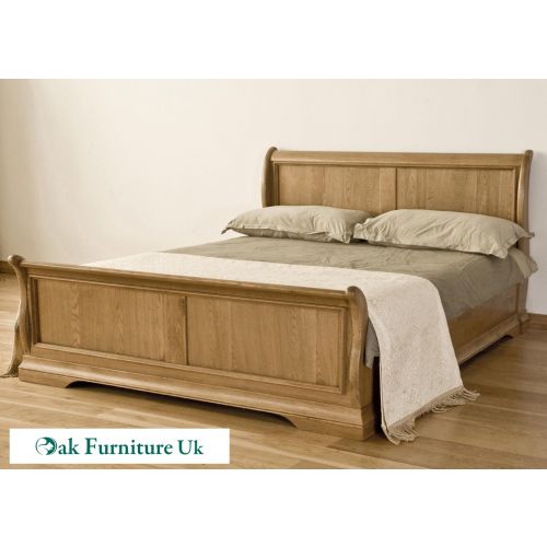 French Style Solid American Oak 5 King, King Size Sleigh Bed With Mattress