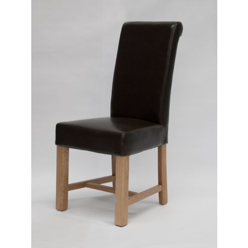 Louisa Brown Leather Scroll Top Dining Chair