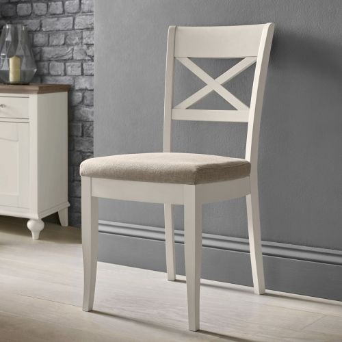 Montreux Soft Grey Painted Cross Back Dining Chair - Pebble Grey Fabric - Montreux Furniture