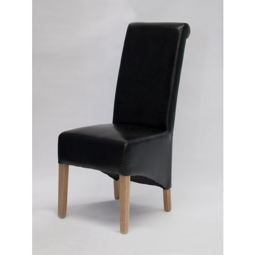 Richmond Black Leather Dining Chair Solid Oak Legs