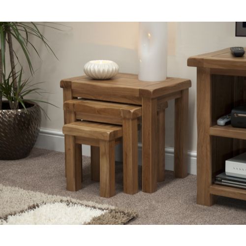 Rustic Solid Oak Nest of Tables. Set of 3.