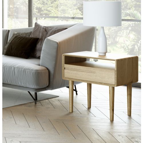 Scandic Oak Lamp Table with Drawer.