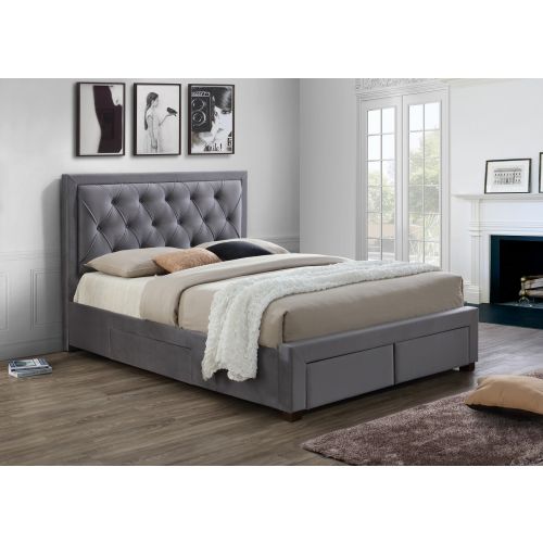 Woodbury Grey Fabric Bed with Drawers
