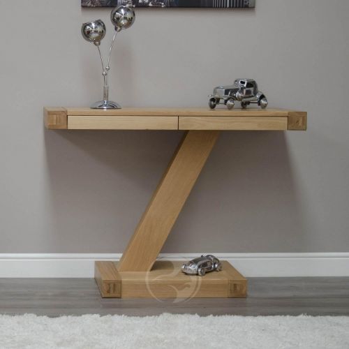 Z Shape Solid Oak 2 Drawer Hall/ Console Table 