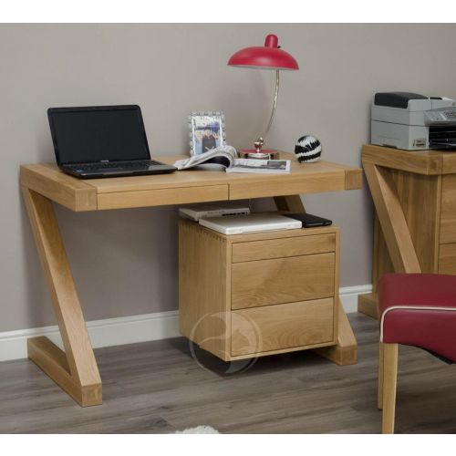 Z Shape Solid Oak Small Computer Desk
