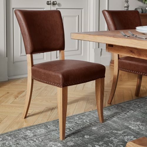 Belgrave Rustic Oak Dining Chair - Tan Leather (Pair)