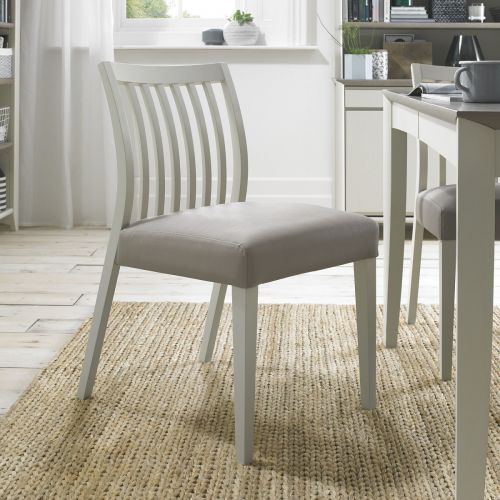 Bergen Soft Grey Low Slat Back Dining Chair - Grey Leather (Pair)