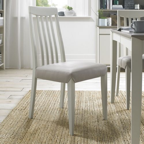 Bergen Soft Grey Slat Back Dining Chair - Grey Leather (Pair)