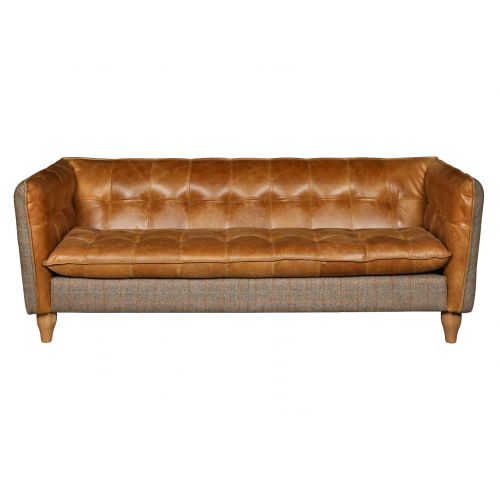 Brunswick 2 Seater Sofa - Brown Leather & Harris Tweed