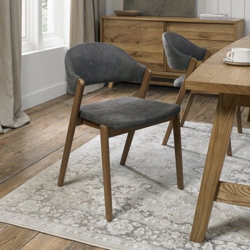 Camden Rustic Oak Dining Chair - Dark Grey Fabric (Pair)