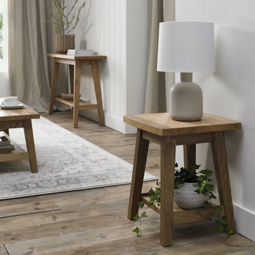 Camden Rustic Oak Lamp Table With Shelf