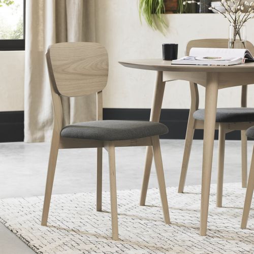 Dansk Scandi Oak Dining Chair - Cold Steel Fabric (Pair)