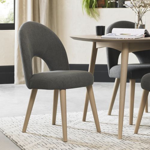 Dansk Scandi Oak Upholstered Dining Chair - Cold Steel Fabric (Pair)