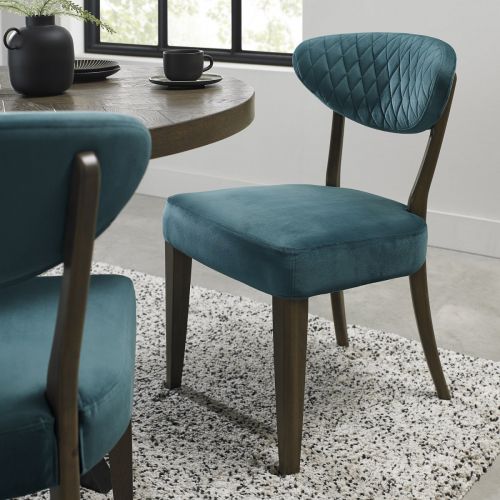 Ellipse Fumed Oak Dining Chair - Azure Blue Velvet Fabric (Pair).