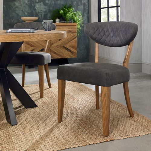 Ellipse Rustic Oak Dining Chair - Dark Grey Fabric (Pair)
