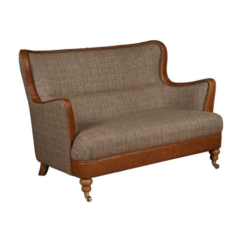 Ellis 2 Seater Sofa - Harris Tweed & Brown Leather