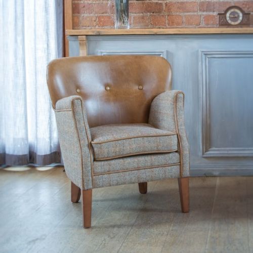 Elston Armchair - Hunting Lodge Harris Tweed & Brown Leather
