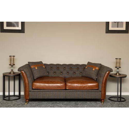 Granby 2 Seater Chesterfield Sofa Harris Tweed and Leather Fast Track