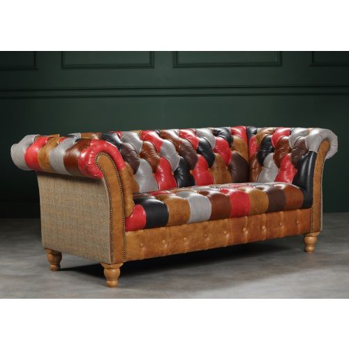 Presbury Leather Patchwork Chesterfield Sofa 2 Seater - Vintage Sofa