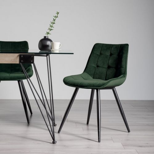 Seurat Green Velvet Dining Chair with Black Legs (Pair)