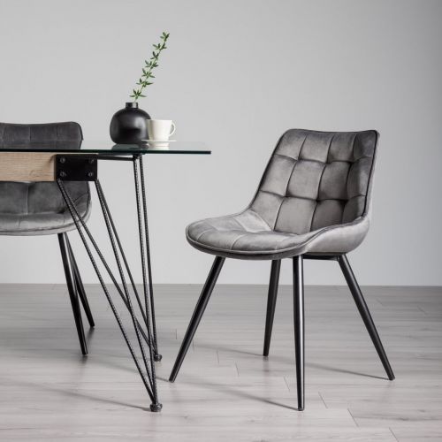 Seurat Grey Velvet Dining Chair with Black Legs (Pair)