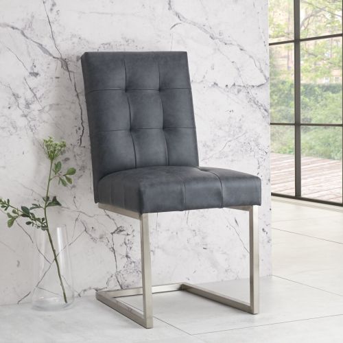 Tivoli Cantilever Dining Chair - Mottled Black Faux Leather (Pair)