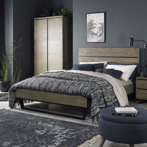Tivoli Weathered Oak King Size Bed - Low Foot End