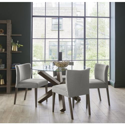 Turin Dark Oak Round Glass Top Dining Table 4 Seater