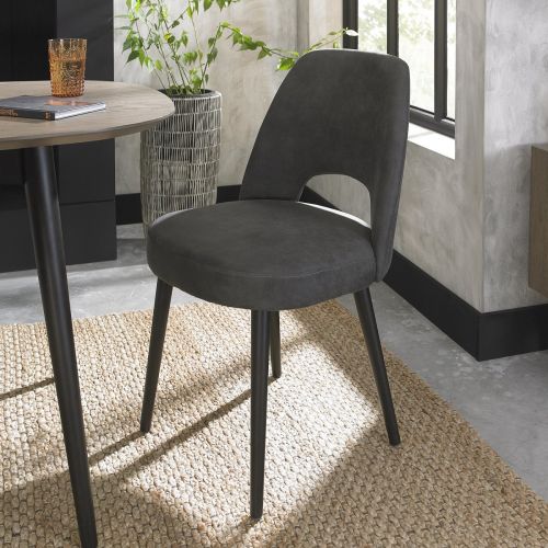 Vintage Peppercorn Upholstered Dining Chair - Dark Grey Fabric (Pair)