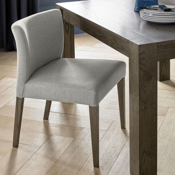 Turin Dark Oak Low Back Dining Chair - Pebble Grey Fabric (Pair)