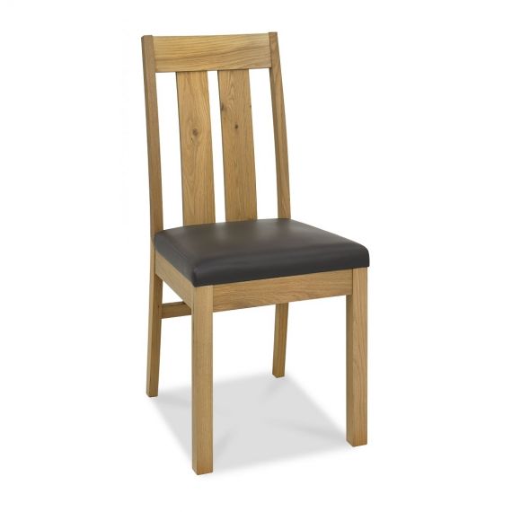 Turin Light Oak Slatted Dining Chair - Brown Leather (Pair)