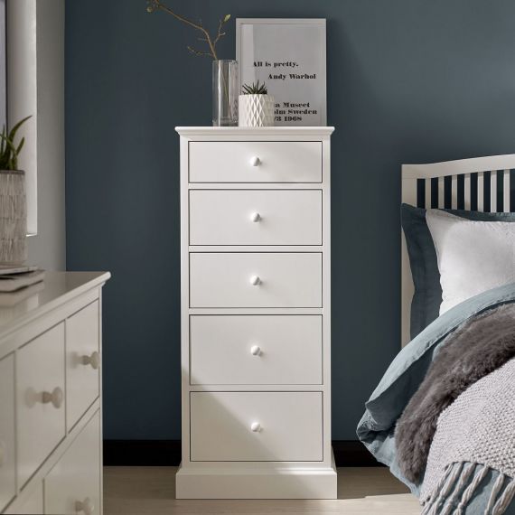 Ashby White Painted 5 Drawer Tallboy - Ashby Bedroom Furniture