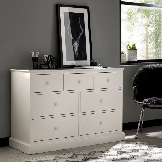 Ashby White Painted 7 Drawer Wide Chest - Ashby Bedroom Furniture