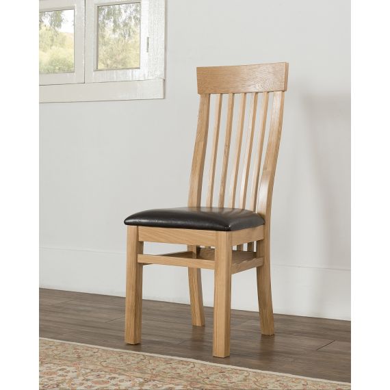 Aylesbury Contemporary Light Oak Dining Chair (Pair) Dark Brown Faux Leather Seat Pad
