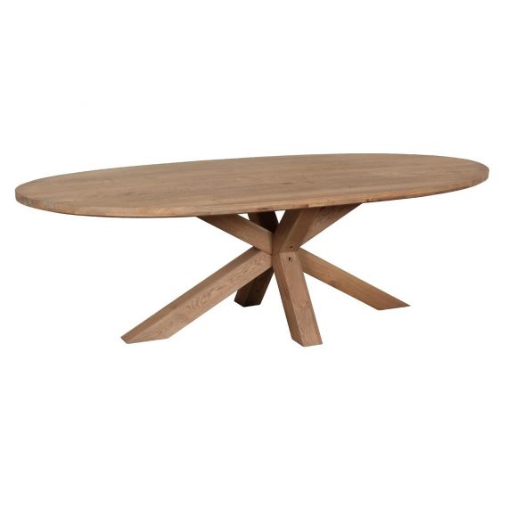 Barkington Solid Oak Oval Fixed Top Dining Table with Double Cross Leg Pedestal