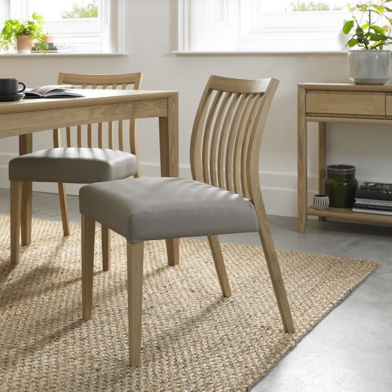 Bergen Oak Low Slat Back Dining Chair - Grey Leather (Pair)
