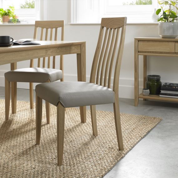 Bergen Oak Slat Back Dining Chair - Grey Leather (Pair)