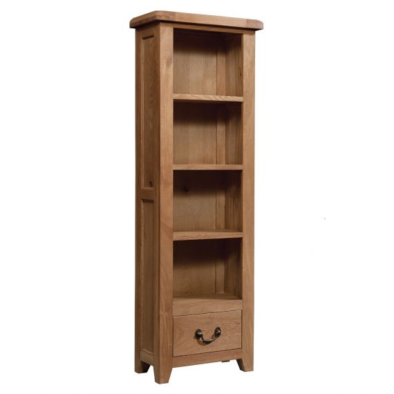 Buttermere Light Oak Tall Narrow Bookcase with Drawer