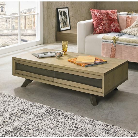 Cadell Aged & Weathered Oak Coffee Table with Drawers - Cadell Furniture