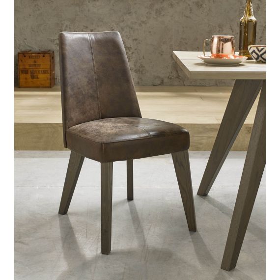 Cadell Weathered Oak Brown Distressed Leather Dining Chair (Pair) - Cadell Furniture