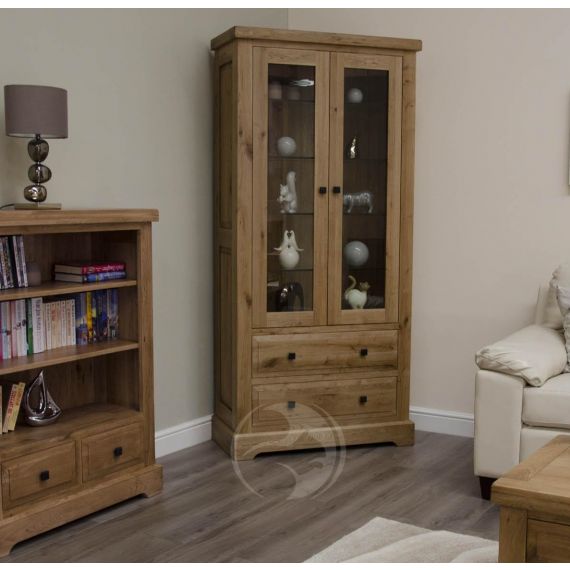 Coniston Rustic Solid Oak Glass Display Cabinet
