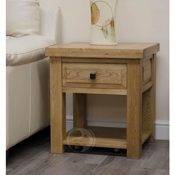 Coniston Rustic Solid Oak Lamp Table with Drawer
