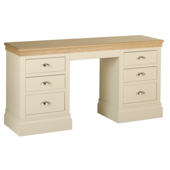 Country Oak and Painted Double Pedestal Dressing Table