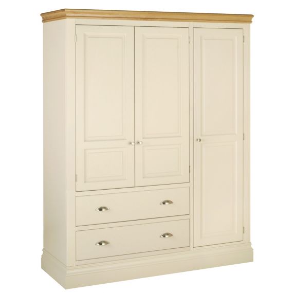 Country Oak and Painted Triple Wardrobe with 2 Drawers